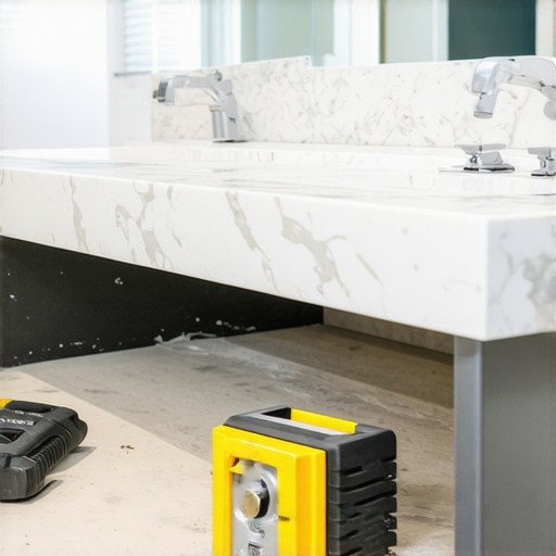 Professional installation of a vanity with internal steel reinforcement for heavy stone tops.