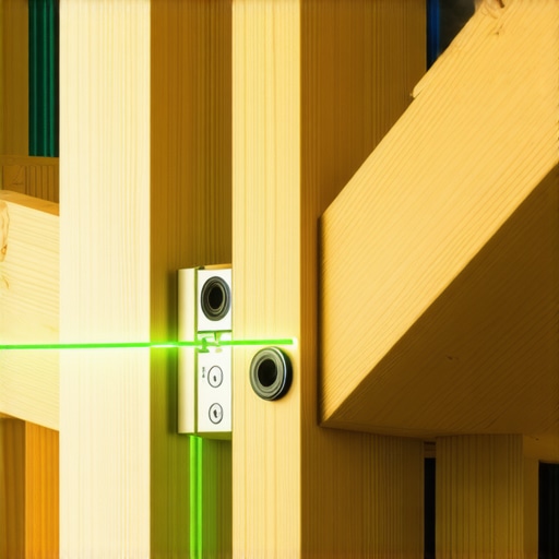 Professional laser level being used to align steel brackets in a custom library installation.