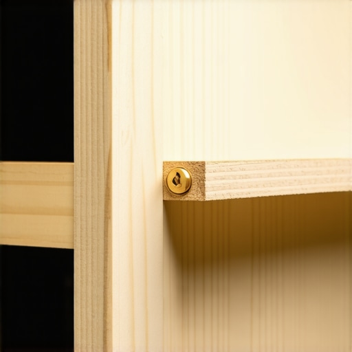 Close up of a structural screw being driven into a wood cabinet frame for reinforcement.