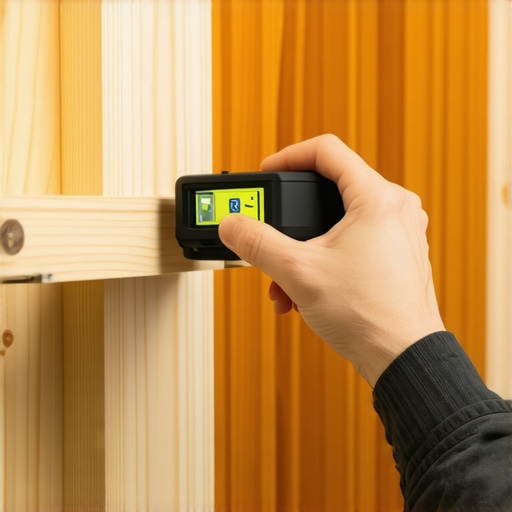 Close-up of a wooden French cleat being leveled and installed on wall studs
