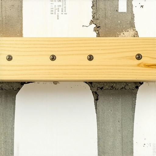Close-up of a wooden ledger board being mounted directly to wall studs for floating shelf support.