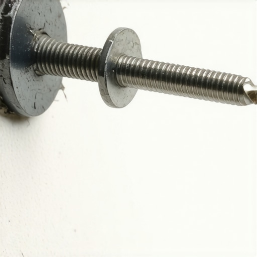 Close-up of a metal toggle bolt being pushed into a wall for cabinet mounting.