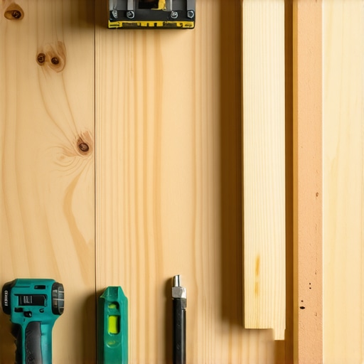Close up of a wooden ledger board being leveled and installed on a wall for heavy built-ins.