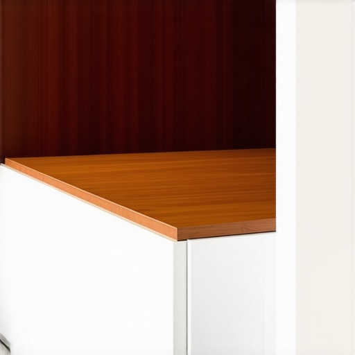 Close-up of an interlocking wooden French cleat inside a custom floating cabinet