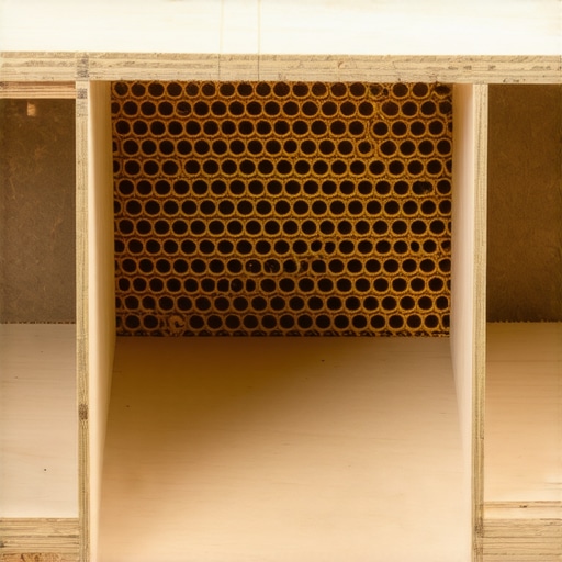 Internal Torsion Box Shelf Construction A detailed cross-section of the internal grid and plywood skins of a torsion box shelf.