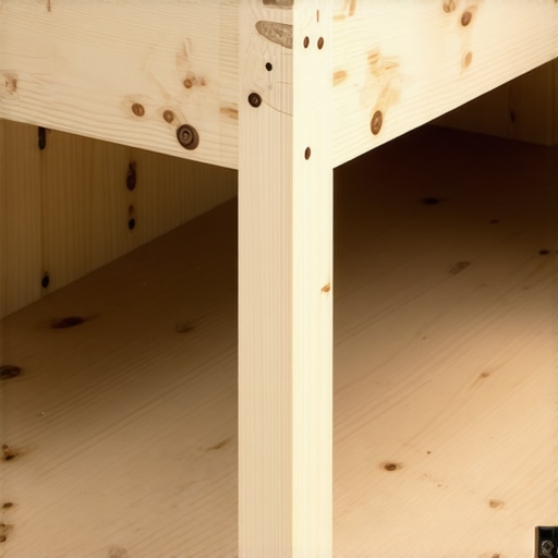 Close up of a wooden torsion box shelf internal grid construction