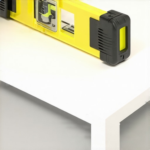 Leveling a PVC Cabinet Sub-Base Close-up of a spirit level on a waterproof PVC sub-base for mudroom lockers.