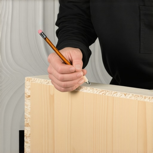 Carpenter scribing a cabinet panel to an uneven wall