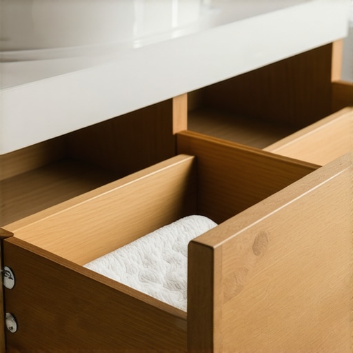 Close-up of luxury bathroom vanity pull-out drawers and dividers.