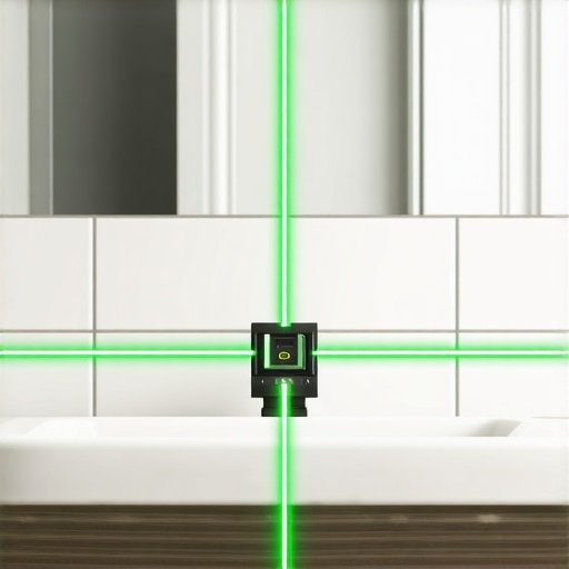 Precision Alignment with a Laser Level Professional green line laser level projecting onto a bathroom vanity installation.