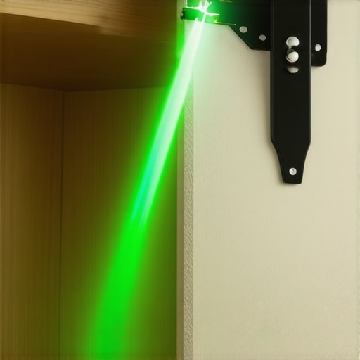 Green laser level beam on a plaster wall for closet installation