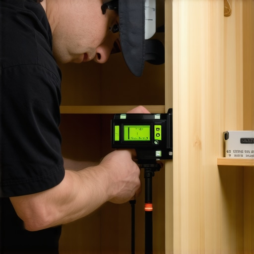 Professional laser level and star-drive screws used for built-in library installation