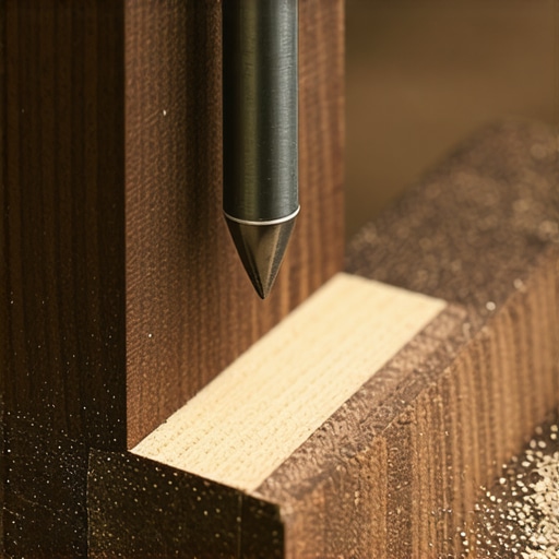 A woodworker routing a channel into a library shelf for a steel stiffener.