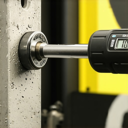 Precision Torque for Concrete Anchors Using a torque wrench to secure a heavy-duty garage rack anchor into concrete.