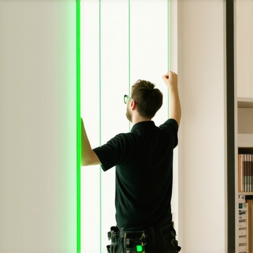 A laser level projecting lines on a wall for custom built-in installation