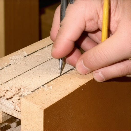 Professional Scribing Technique for Stone Walls Close-up of a carpenter scribing a wood vanity to fit a natural stone wall profile.