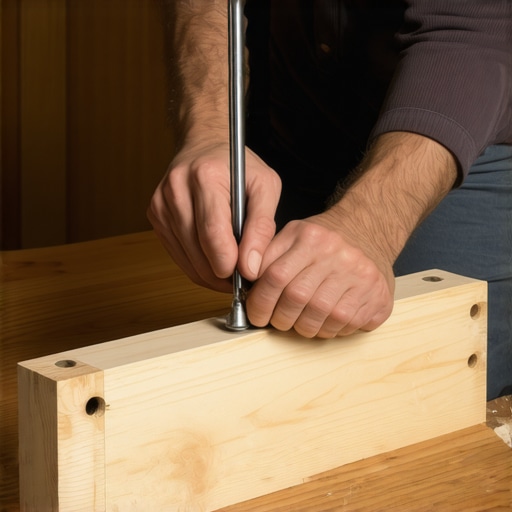Close-up of a woodworker scribing a cabinet base to fit an uneven floor with a precision tool.