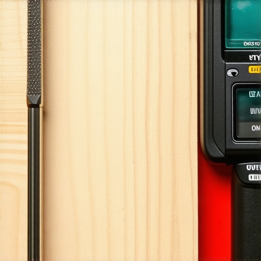 Close up of a brass scribe tool and digital level for precise built-in installation