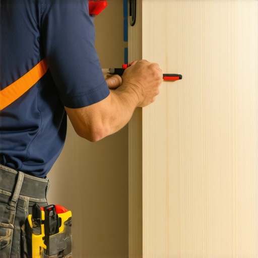 Professional Scribing for Custom Built-ins A carpenter using a scribing tool to match a cabinet edge to an uneven wall.