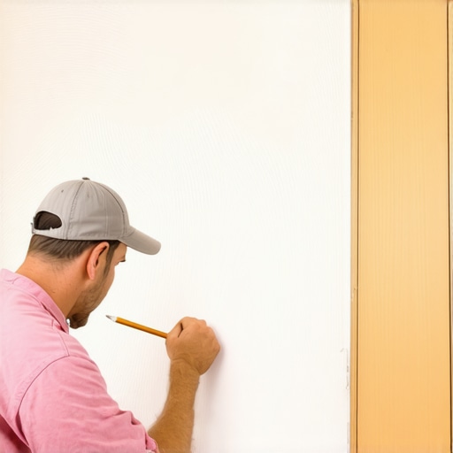 Close-up of a carpenter scribing a cabinet filler to an uneven wall.