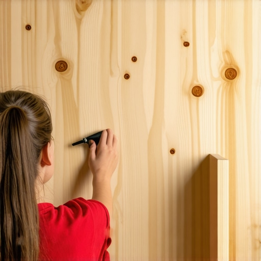 Using a scribing tool to fit a plywood header against an uneven closet wall.