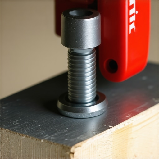 Close-up of a heavy-duty toggle bolt securing a load to a metal wall stud.