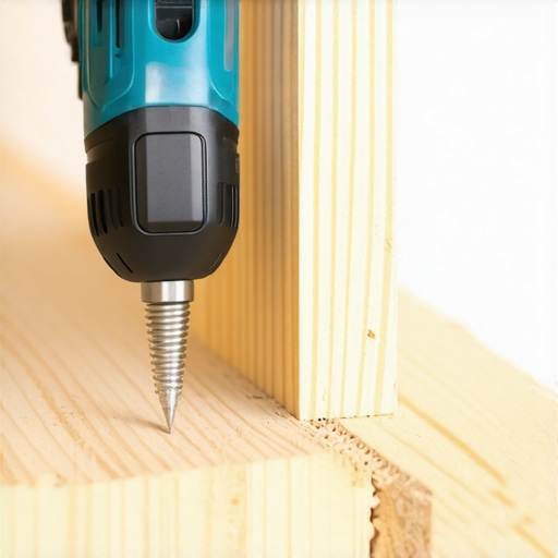 Impact driver and structural screws being used to secure a wood ledger to a wall for a floating desk.