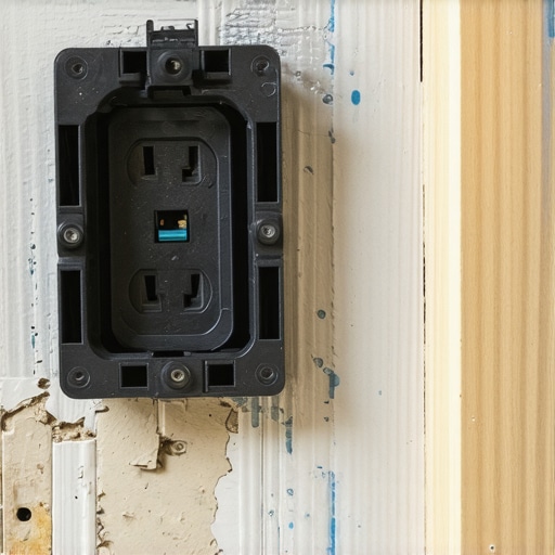 A recessed electrical box installed in a wall to facilitate a flush vanity installation.
