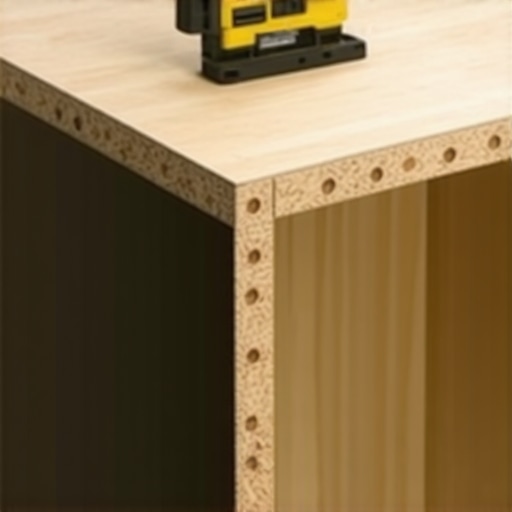 Close-up of internal plywood bracing inside a bathroom vanity to support heavy stone countertops.