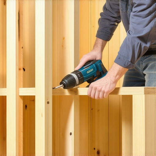 Close-up of internal plywood reinforcement being installed inside a bathroom vanity cabinet for quartz countertop support.