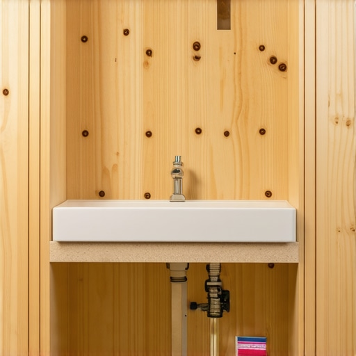 Close-up of a bathroom vanity internal sub-frame reinforcement for structural stability