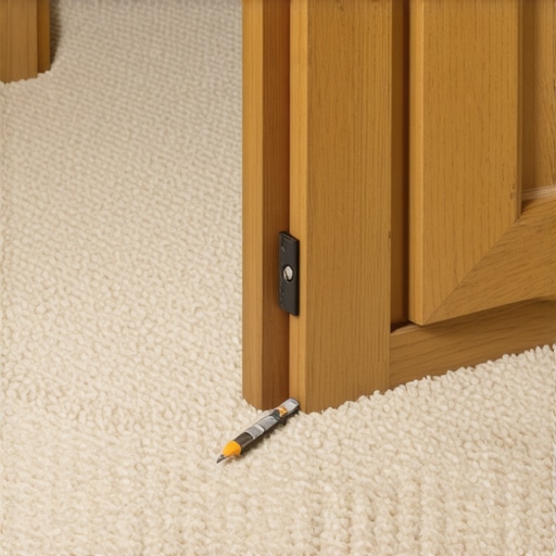 Scribing a Built-in Base to Carpet Carpenter using a scribing tool to mark a cabinet base on carpet