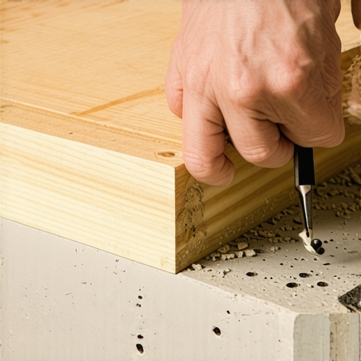 Close-up of woodworker scribing a mudroom bench to match a sloped floor profile