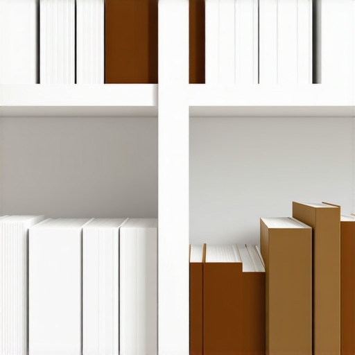 A hidden vertical tension rod supporting a sagging wooden bookshelf.