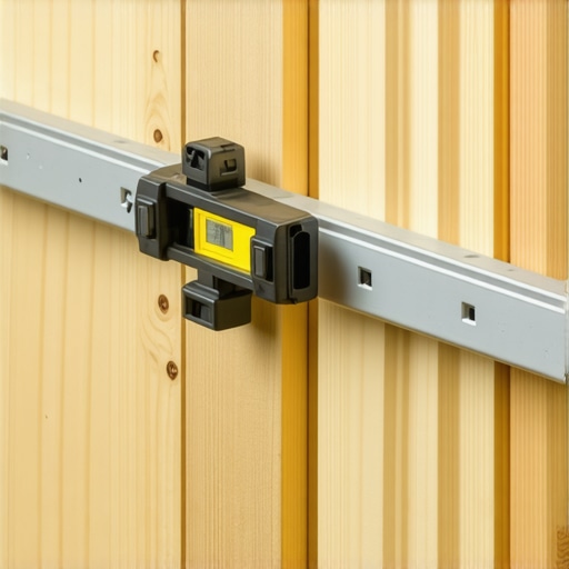 Steel Rail Installation Detail Close up of a heavy duty steel rail being mounted to a wall for cabinet support.