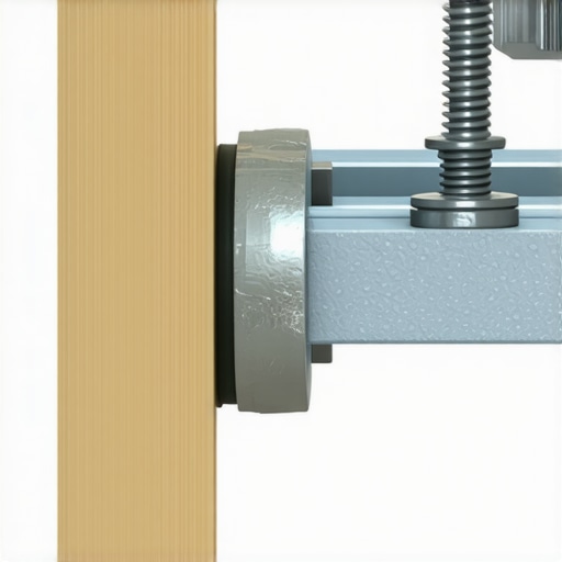 Close-up of a structural screw and steel rail used for securing a heavy floating vanity.