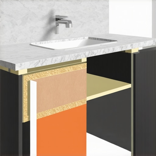 Diagram showing how to support a heavy stone vanity top to prevent floor deflection.