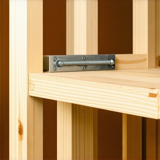 A close up of a steel bracket secured to a wall stud providing support for a floating desk.