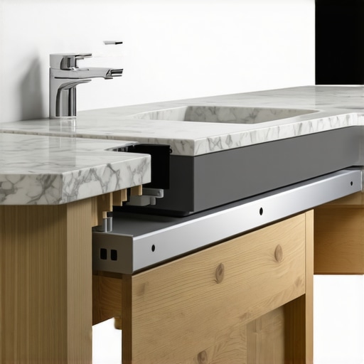 Cross-section illustration showing structural support and moisture protection for custom cabinetry.