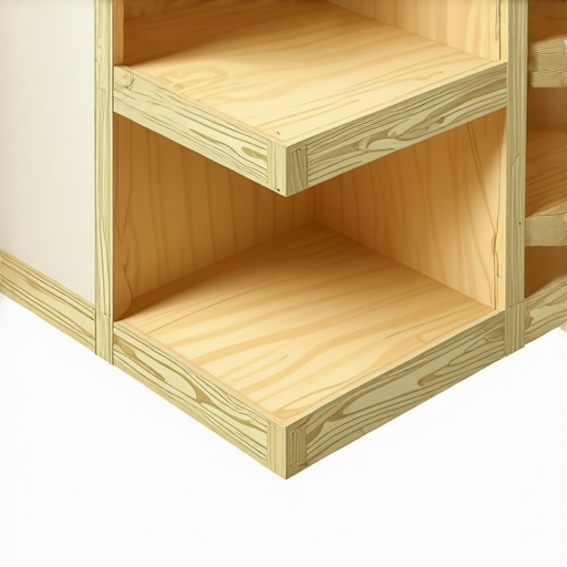 Diagram showing how an internal grid supports a long floating shelf.
