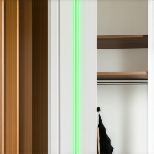 A professional laser level used to align custom closet shelves and steel brackets.