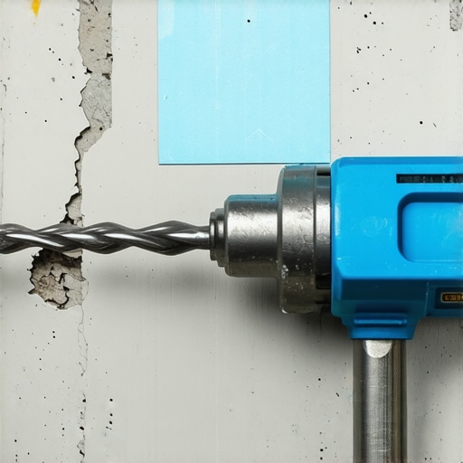 Using a Hammer Drill for Concrete Anchors Close up of hammer drill with depth gauge marking on bit for concrete anchor installation.