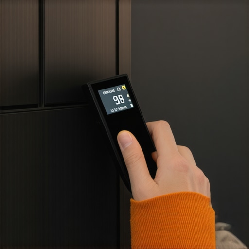 Close up of digital level being used on custom cabinetry.